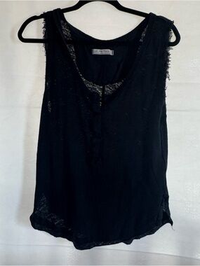 We the free Black Distressed Henley Tank